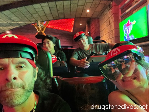 Four people on a ride in Super Nintendo World in Universal Studios Japan.