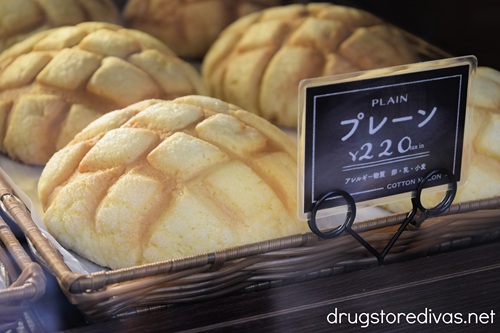 Pieces of melon pan on a tray in Japan.