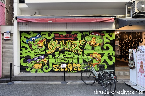 A Teenage Mutant Ninja Turtles Mural on a storefront in Amerikamura, Japan.