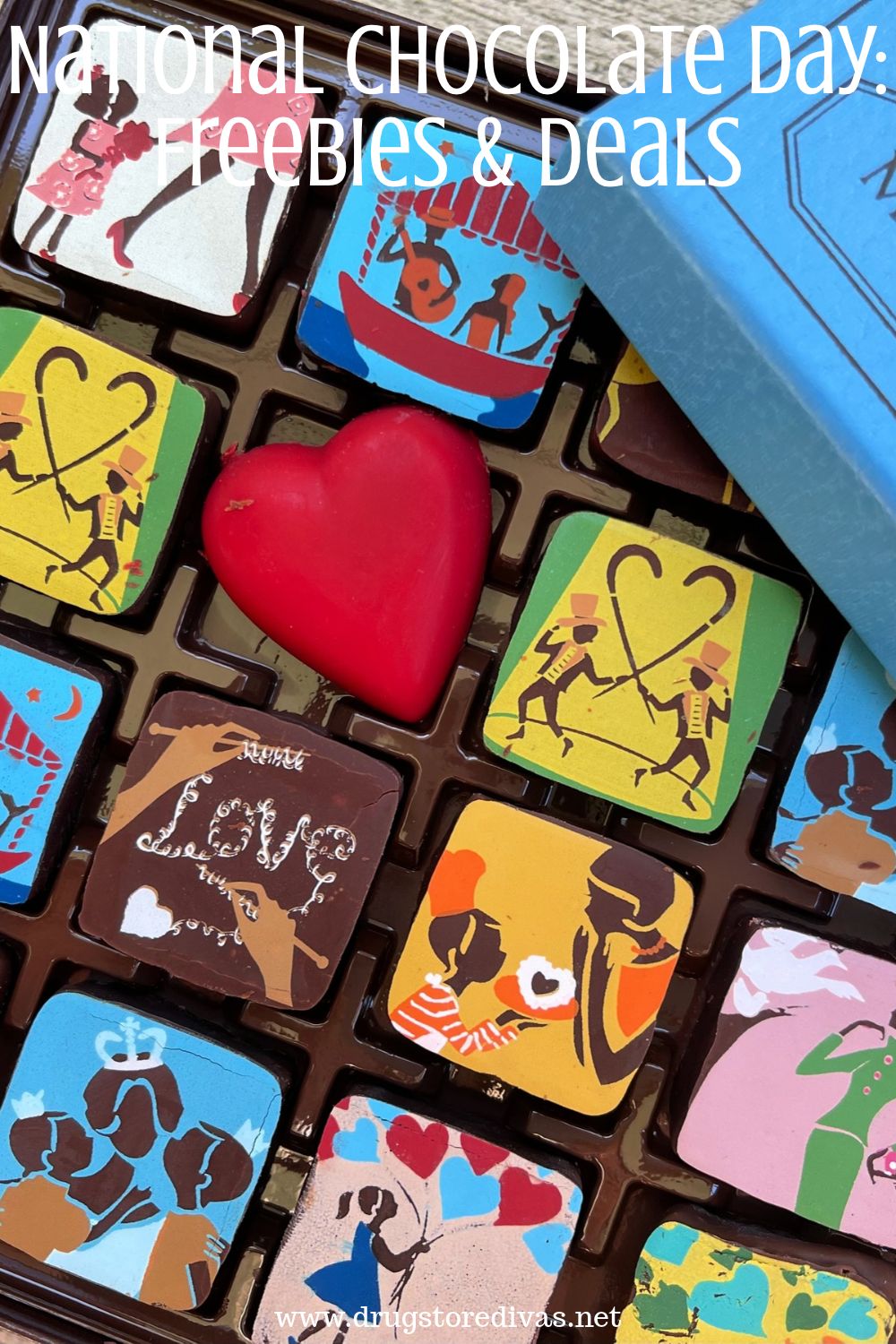 A box of painted chocolates with the words 